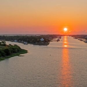 Sunrise over the Atlantic Intercoastal Waterway, which runs between Mount Pleasant and Isle of Palms, South Carolina, USA.